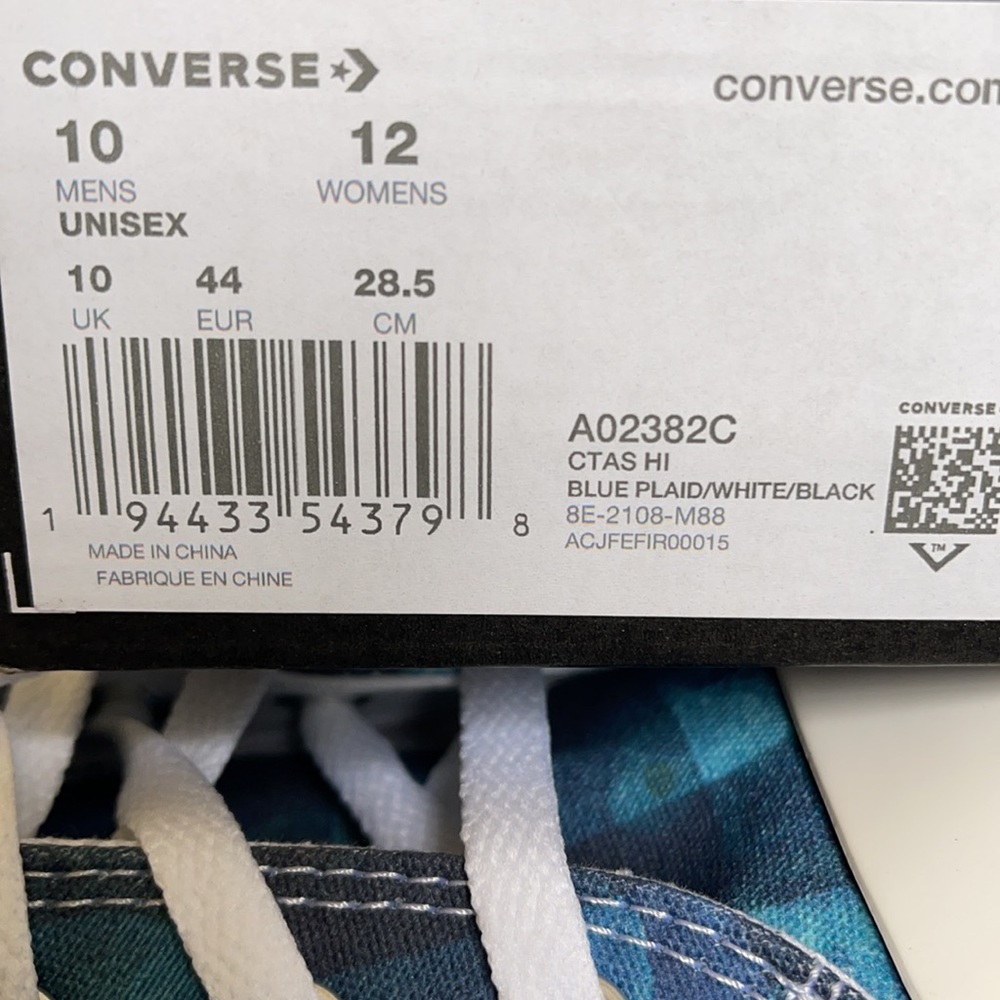 Converse Ctas Hi Blue Plaid/White/Black MEN`S - Picture 16 of 16